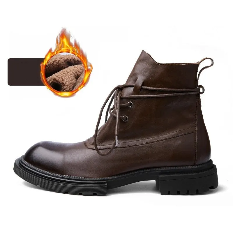 Men's Winter Genuine Leather Fleece Lining Work Safety Ankle Boots