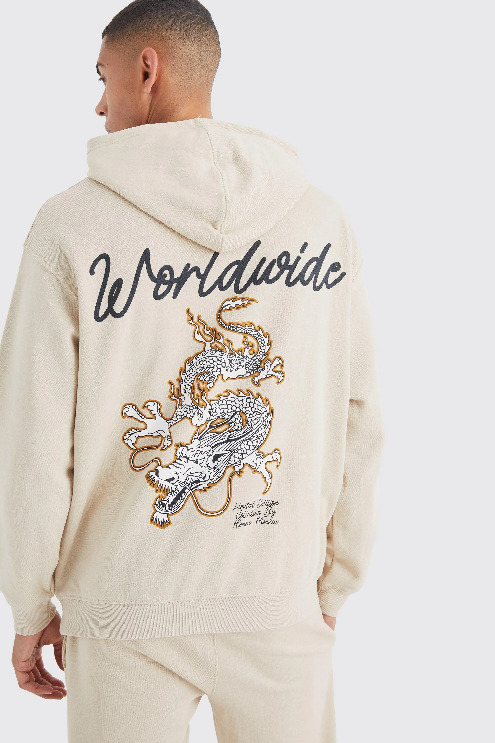 Oversized Worldwide Dragon Graphic Hoodie | boohooMAN UK