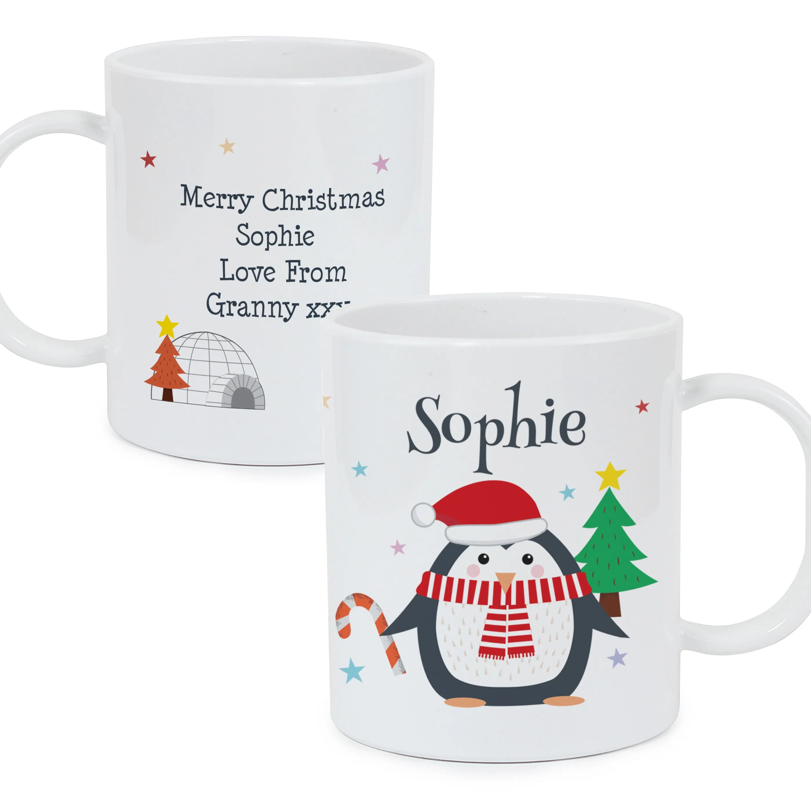 Personalised Christmas Penguin Plastic Mug