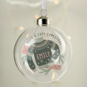 Personalised Cosy Christmas Glass Bauble