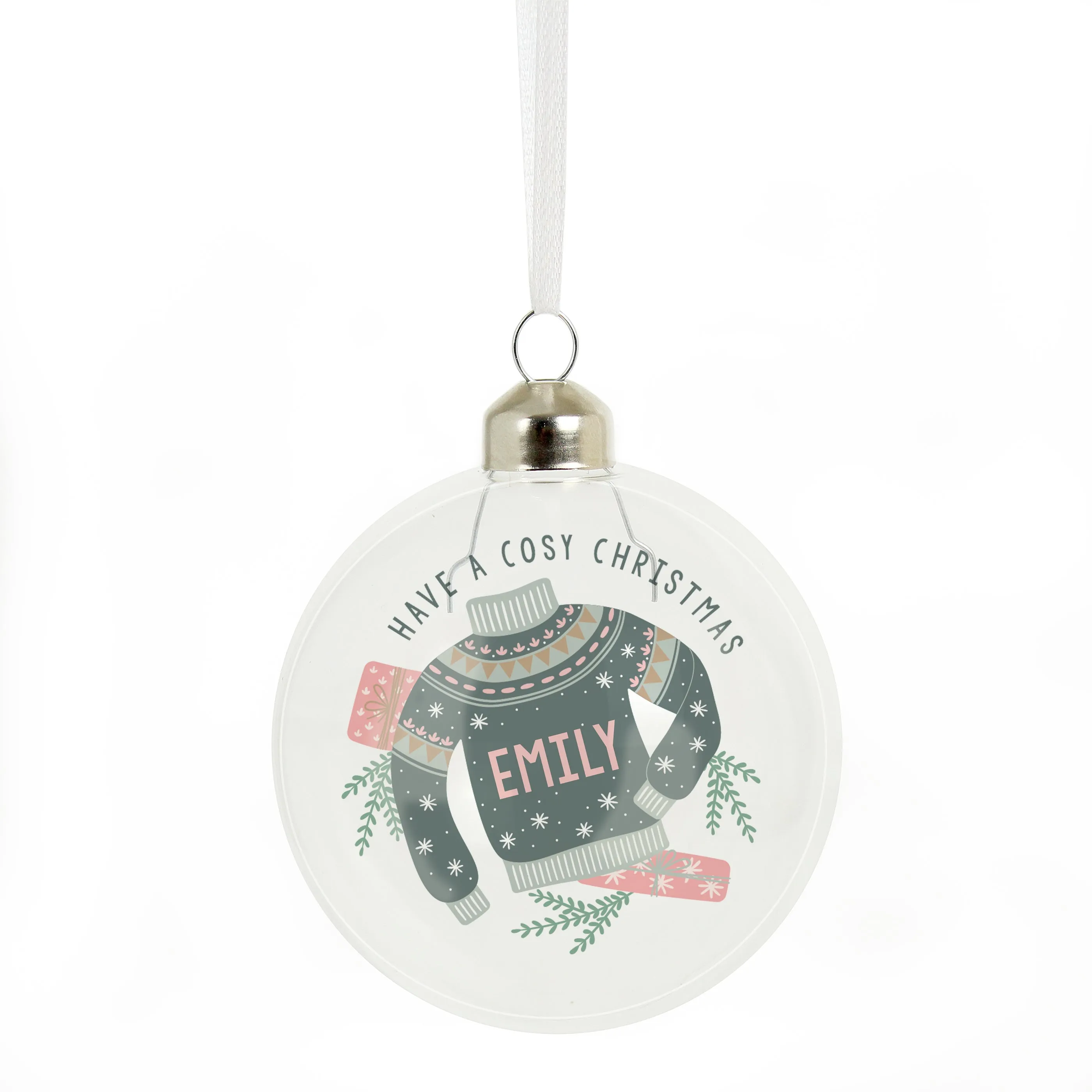 Personalised Cosy Christmas Glass Bauble