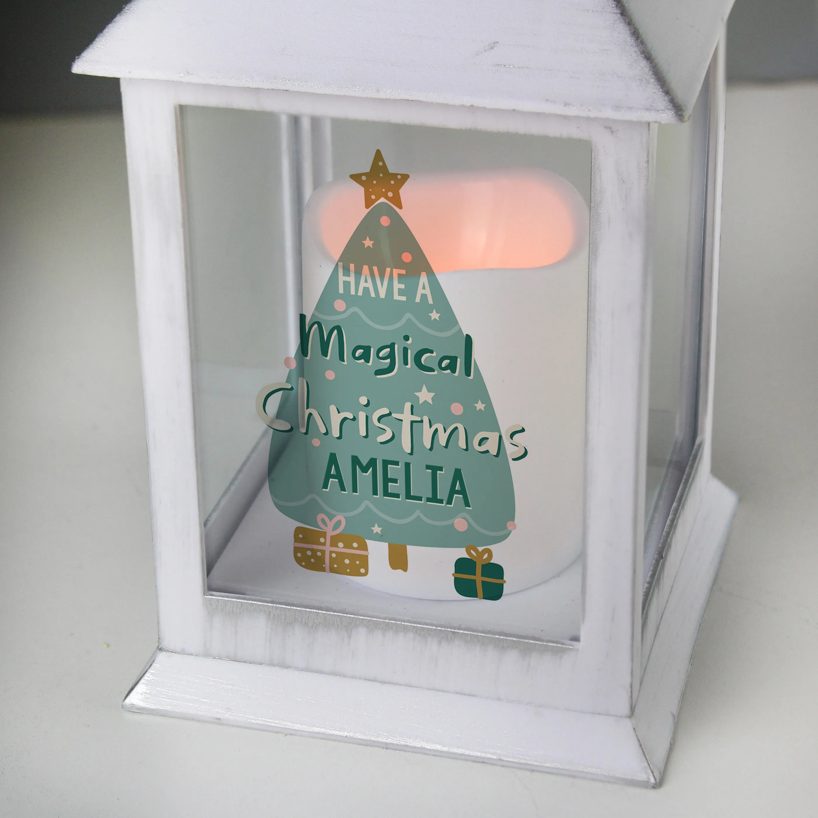 Personalised Have A Magical Christmas White Lantern