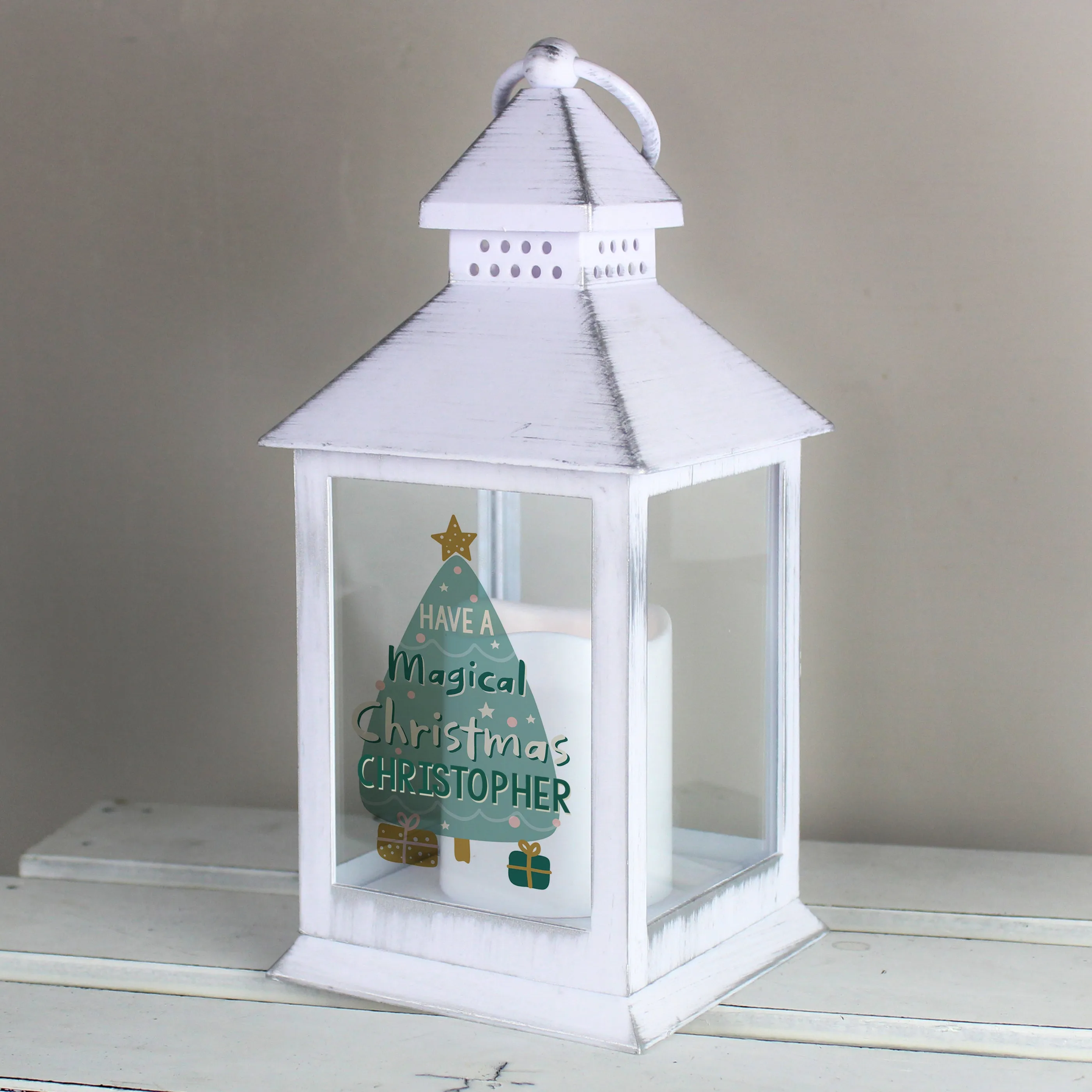 Personalised Have A Magical Christmas White Lantern