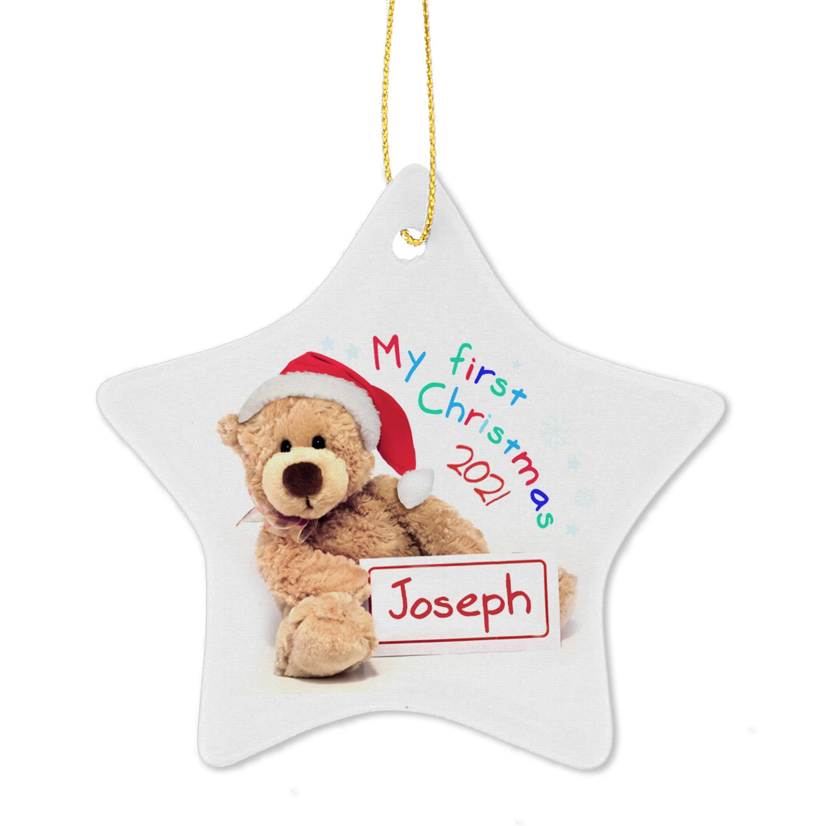 Personalised My First Christmas Teddy Ceramic Star Decoration