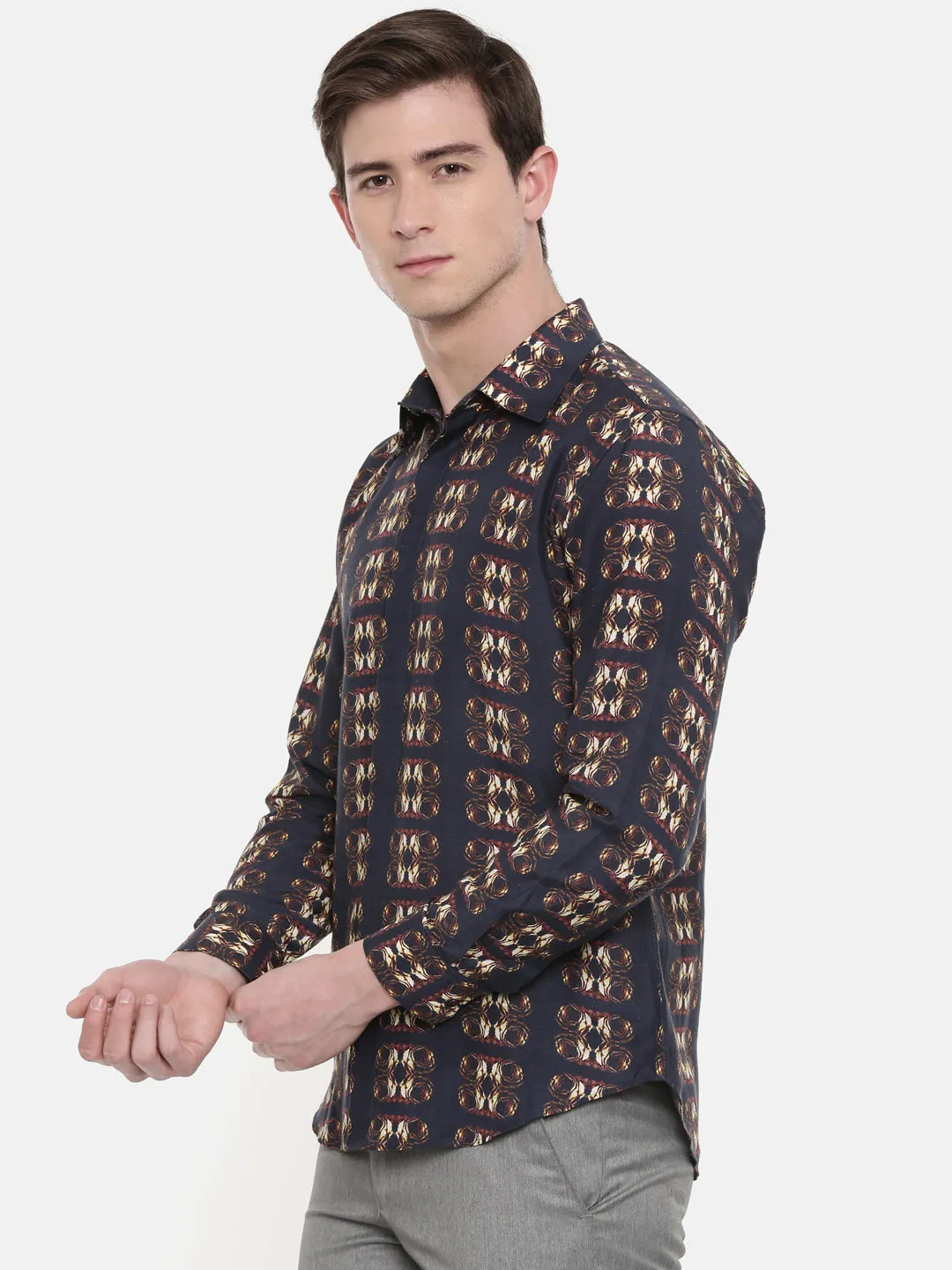 Printed Linen Brown Shirt - MM0731