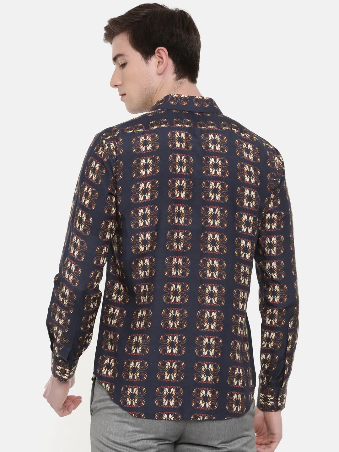 Printed Linen Brown Shirt - MM0731