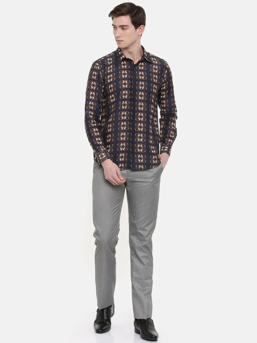 Printed Linen Brown Shirt - MM0731