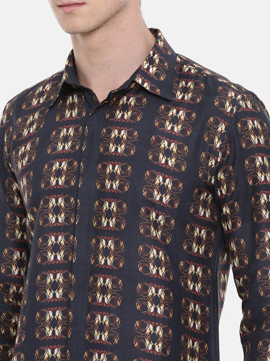 Printed Linen Brown Shirt - MM0731