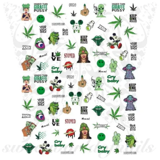 Punk Nail Art Green Weed Nail Art Stickers