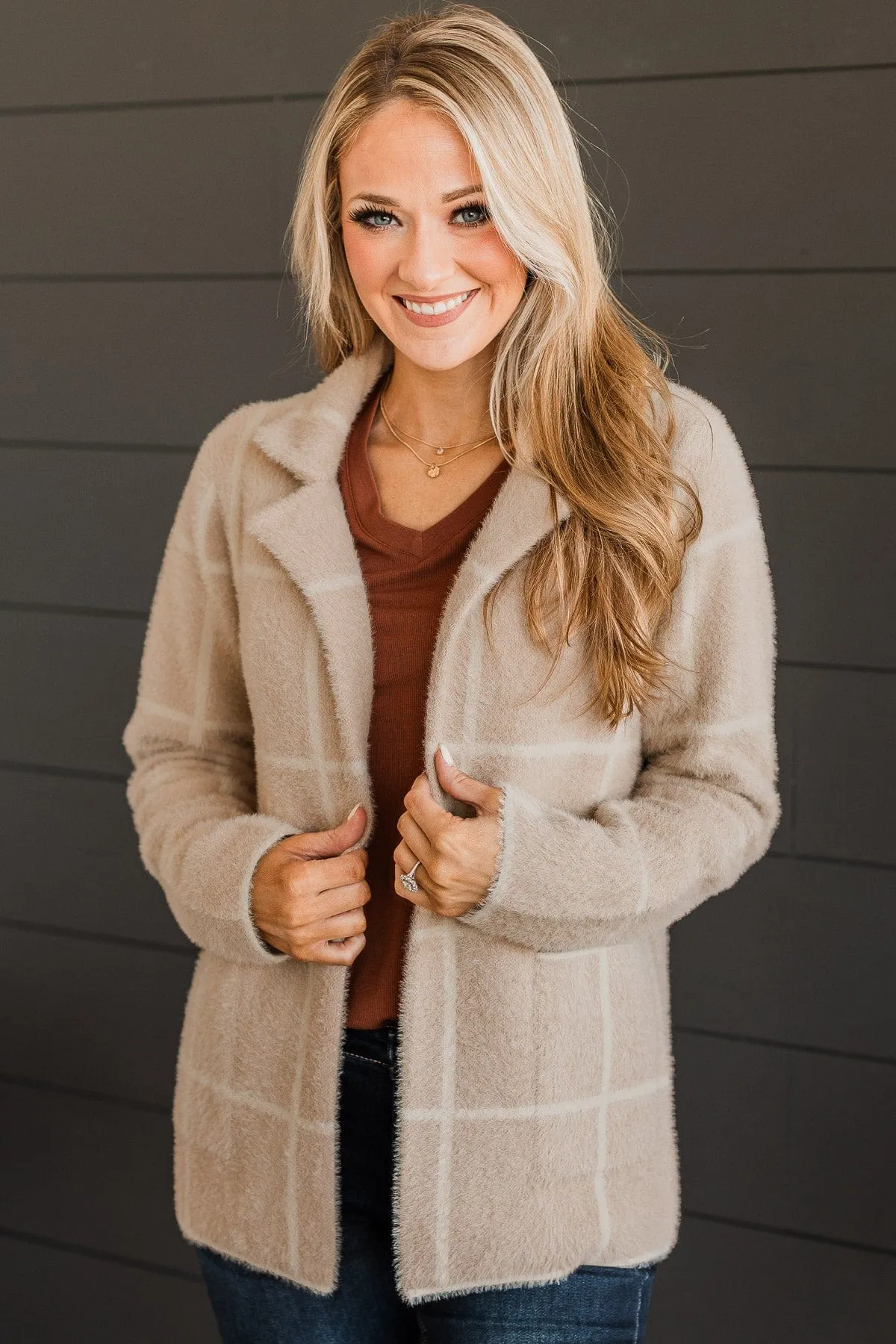 Pursuing Happiness Knit Jacket- Light Taupe