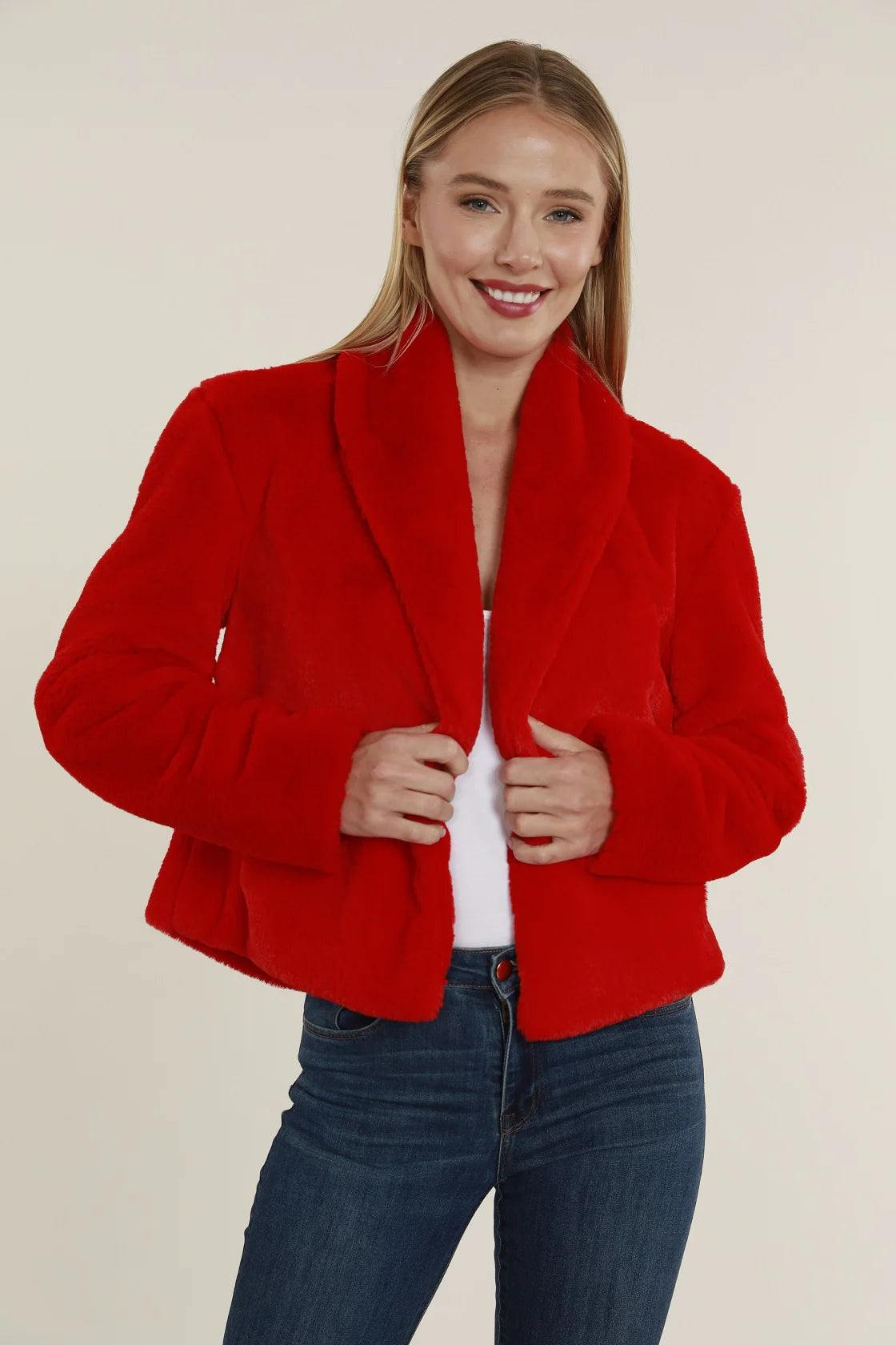 Shawl Collar Faux Fur Jacket