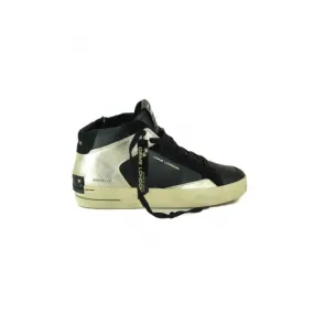 SNEAKERS DONNA MID IN NAPPA E PELLE LAMINATA, NERO