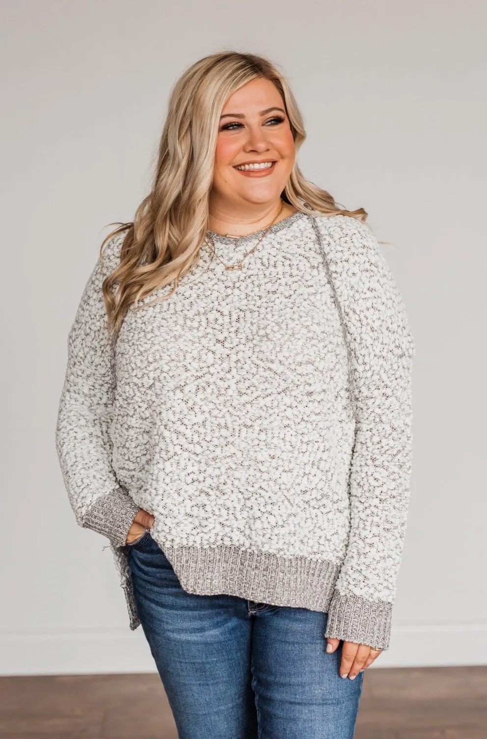 Snow Is Falling Hooded Sweater- Ivory & Grey