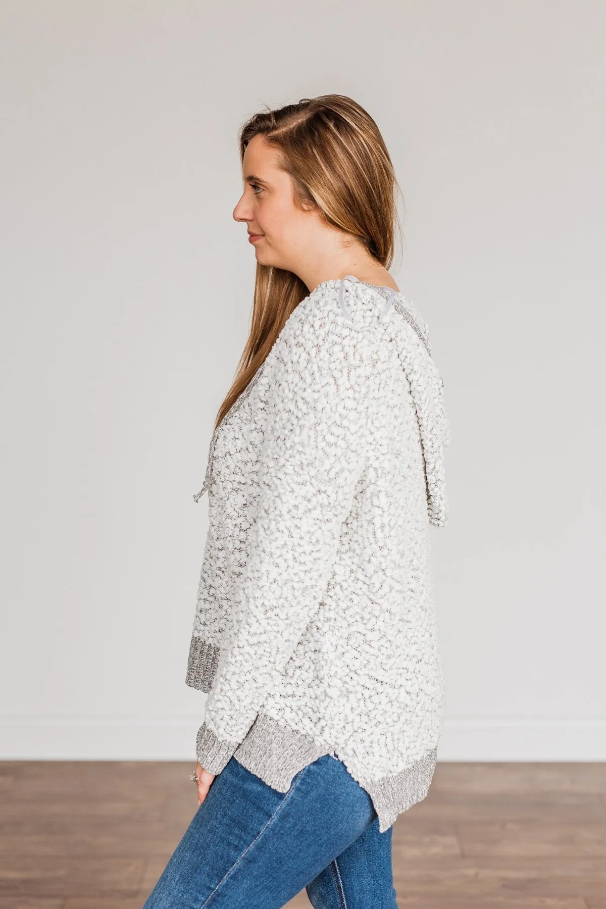 Snow Is Falling Hooded Sweater- Ivory & Grey