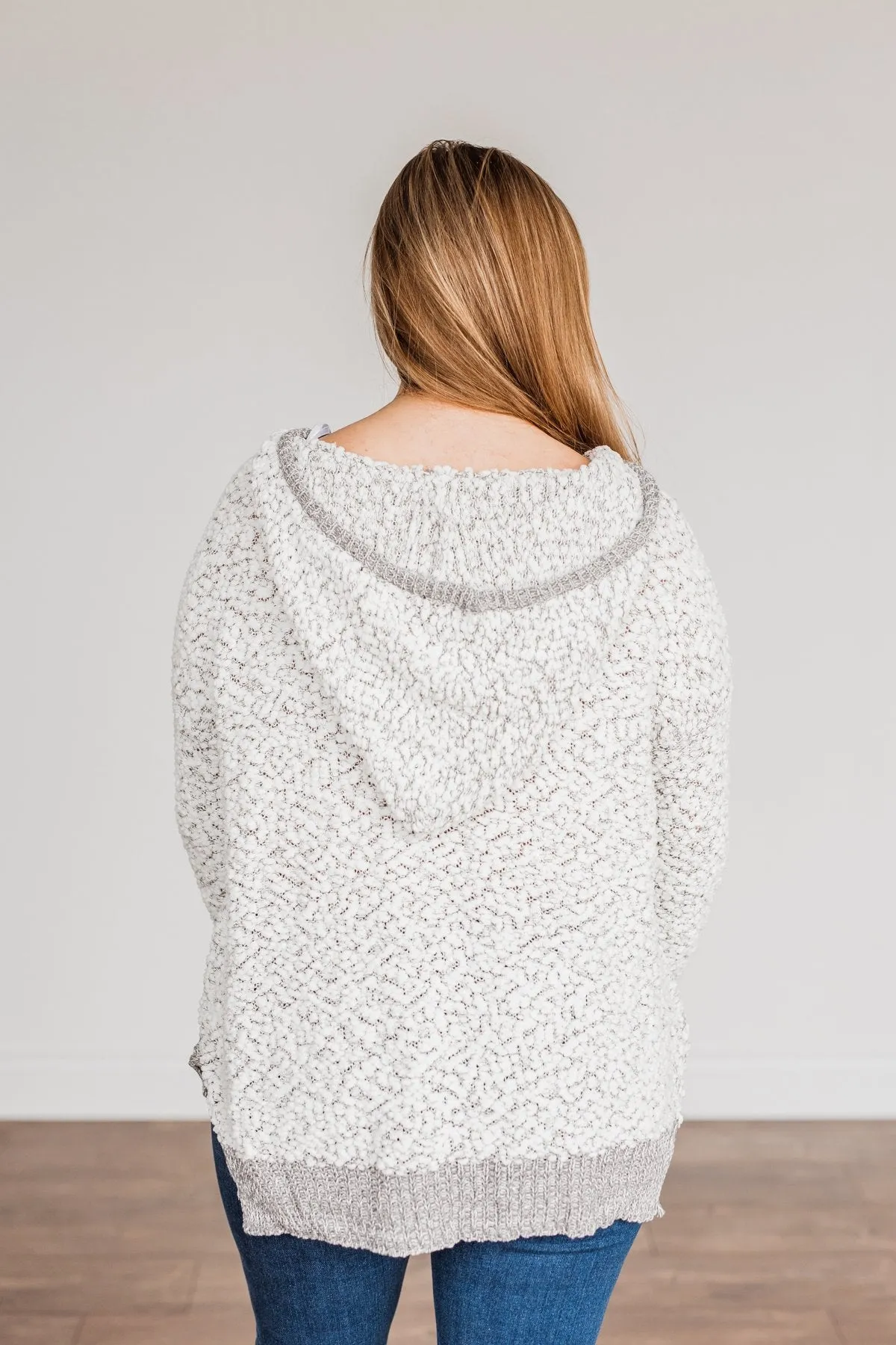 Snow Is Falling Hooded Sweater- Ivory & Grey