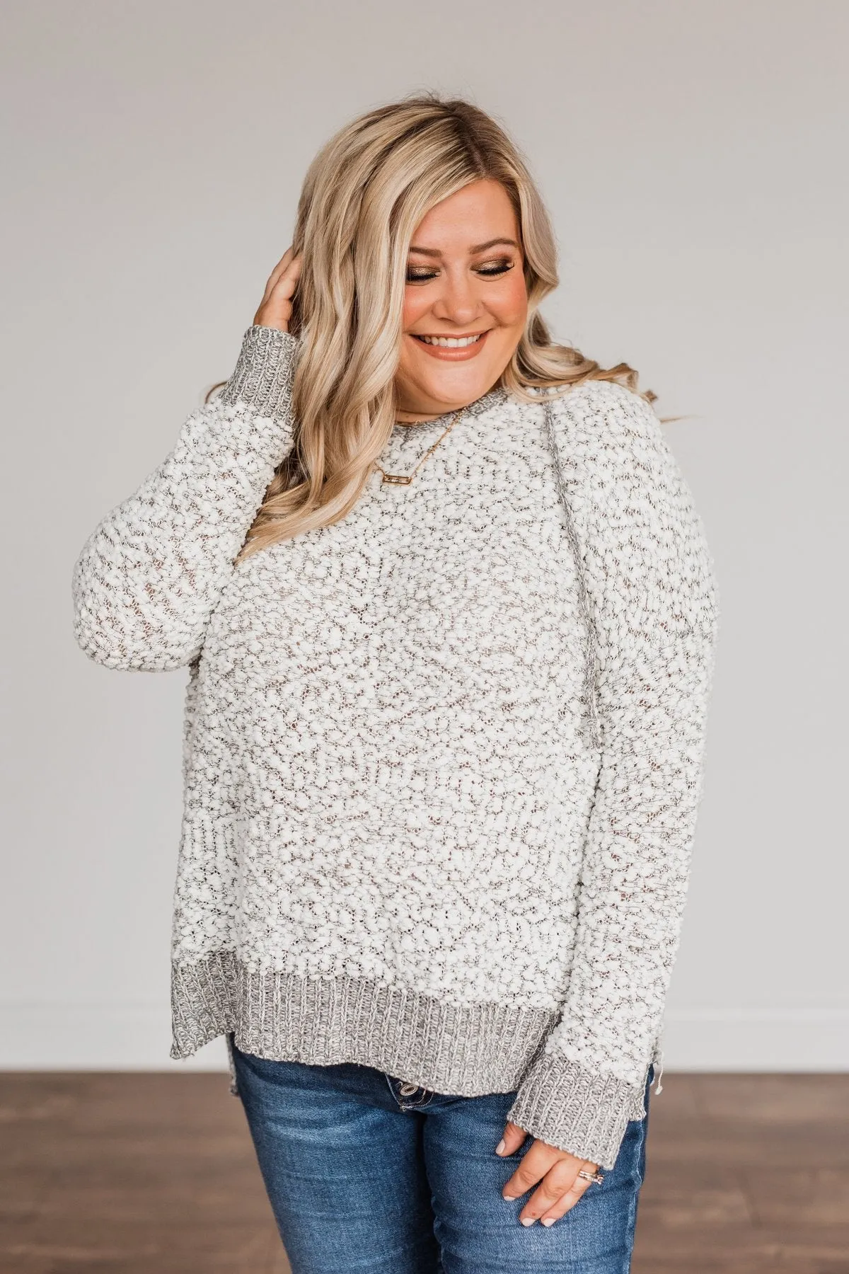 Snow Is Falling Hooded Sweater- Ivory & Grey