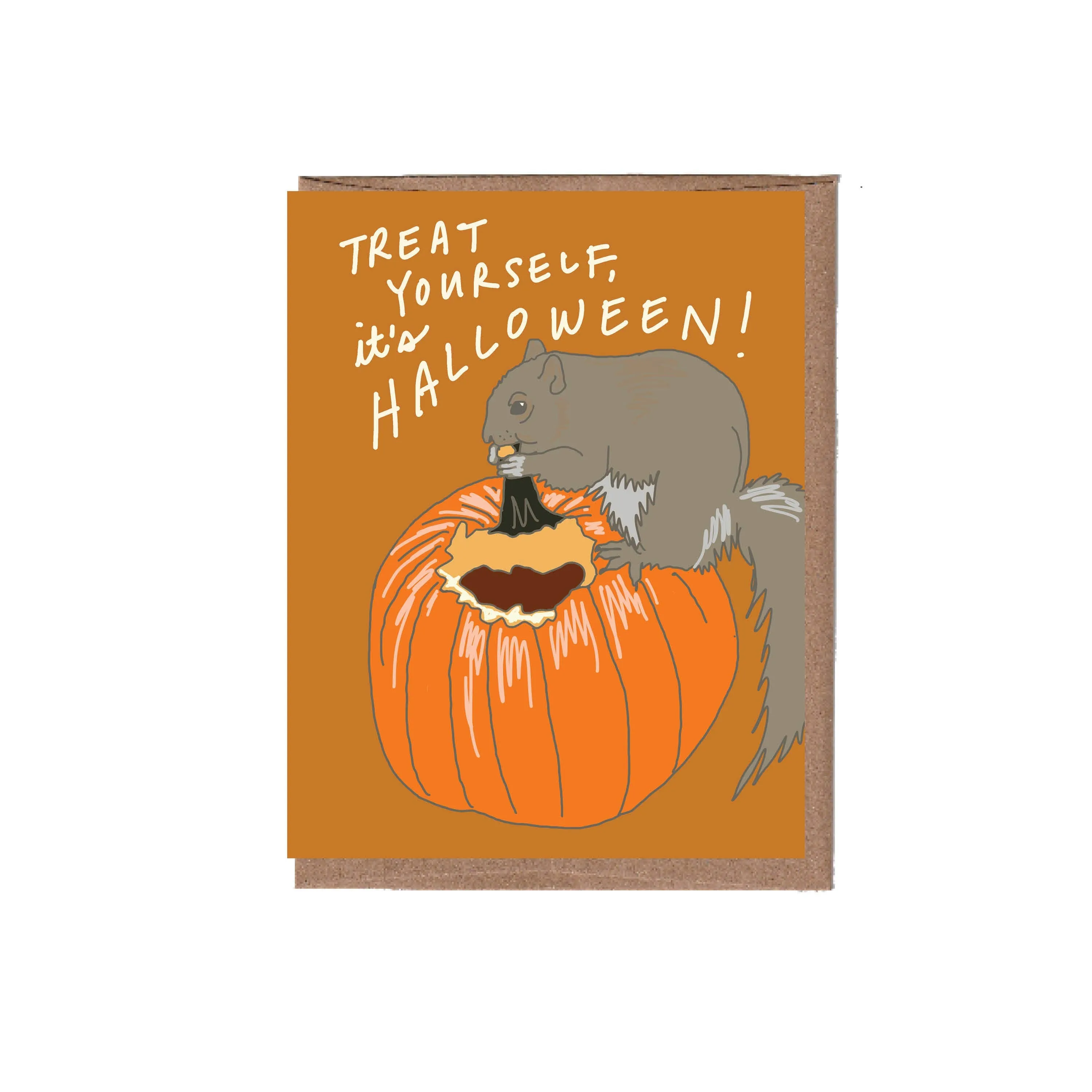 Squirrel Eating Pumpkin Halloween Card