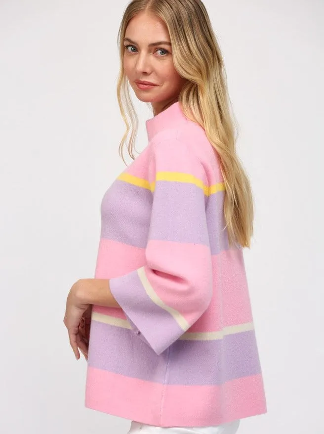 Stripe Jacquard Knit Mock Sweater