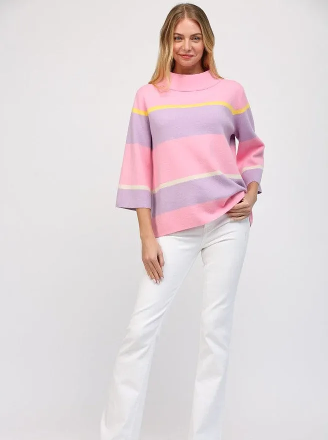 Stripe Jacquard Knit Mock Sweater