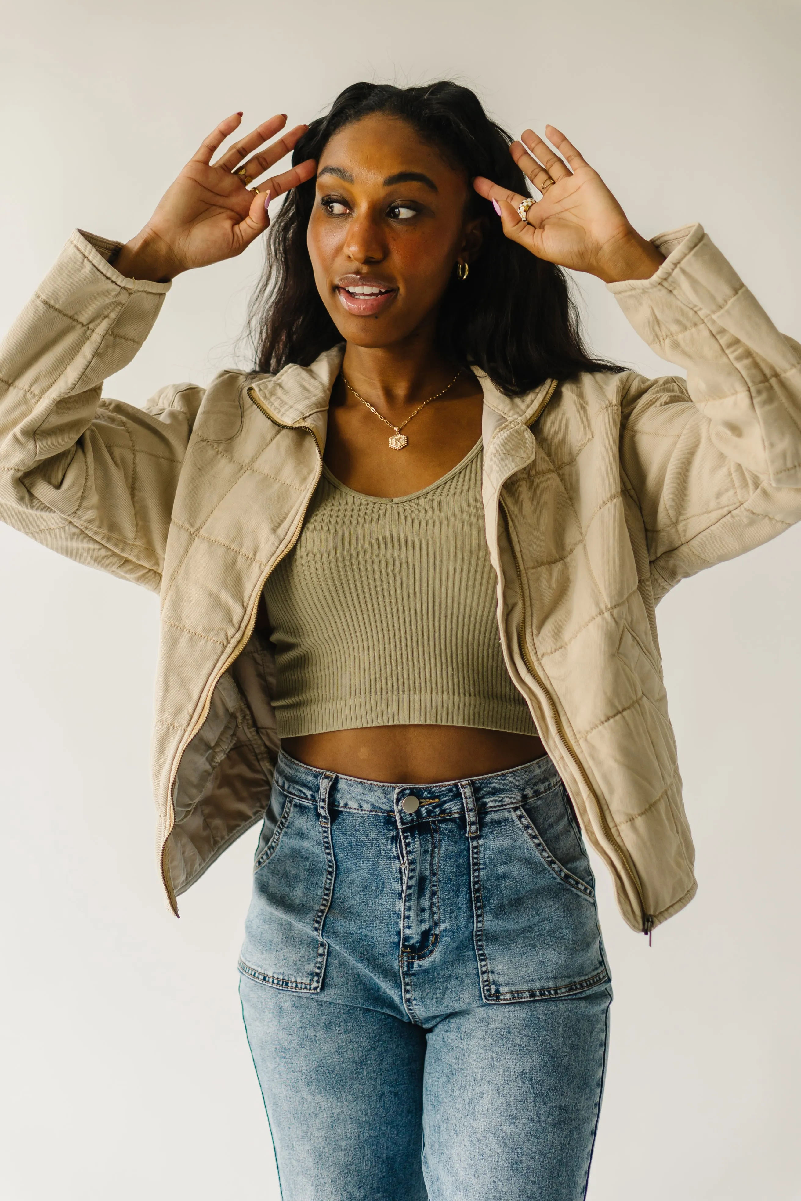 The Chandell Quilted Denim Jacket in Cream