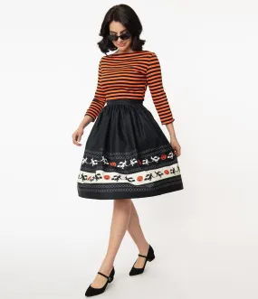 Unique Vintage Halloween Fair Isle Border High Waist Gellar Swing Skirt (L ONLY)