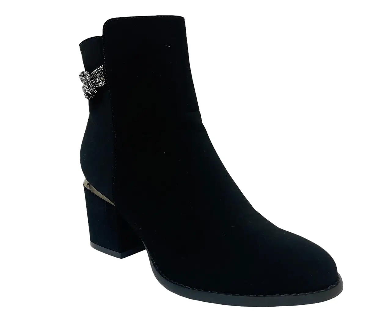 Women's Block Heel Diamante Details Ankle Boots