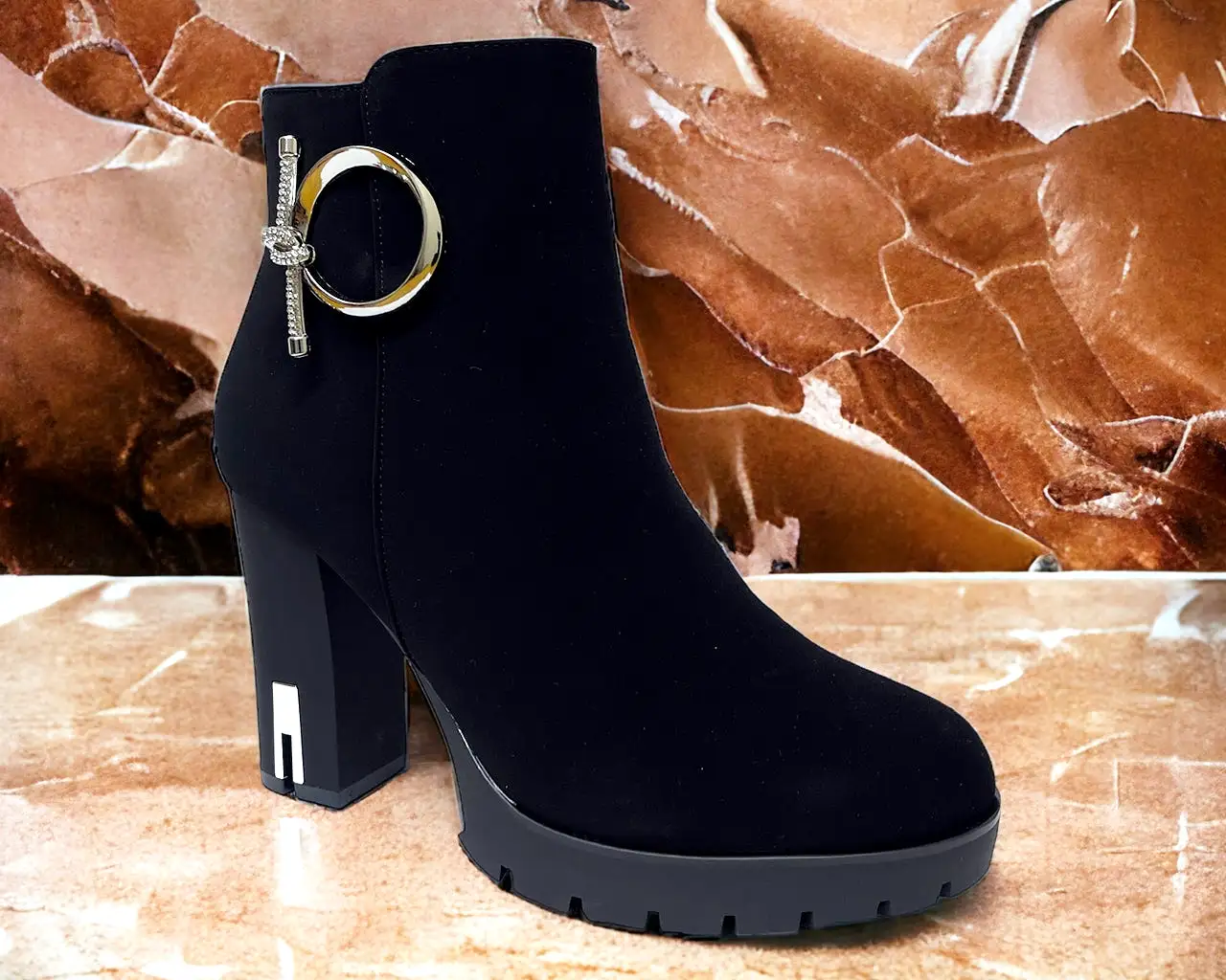 Women's Block High Heels Ankle Boots Black