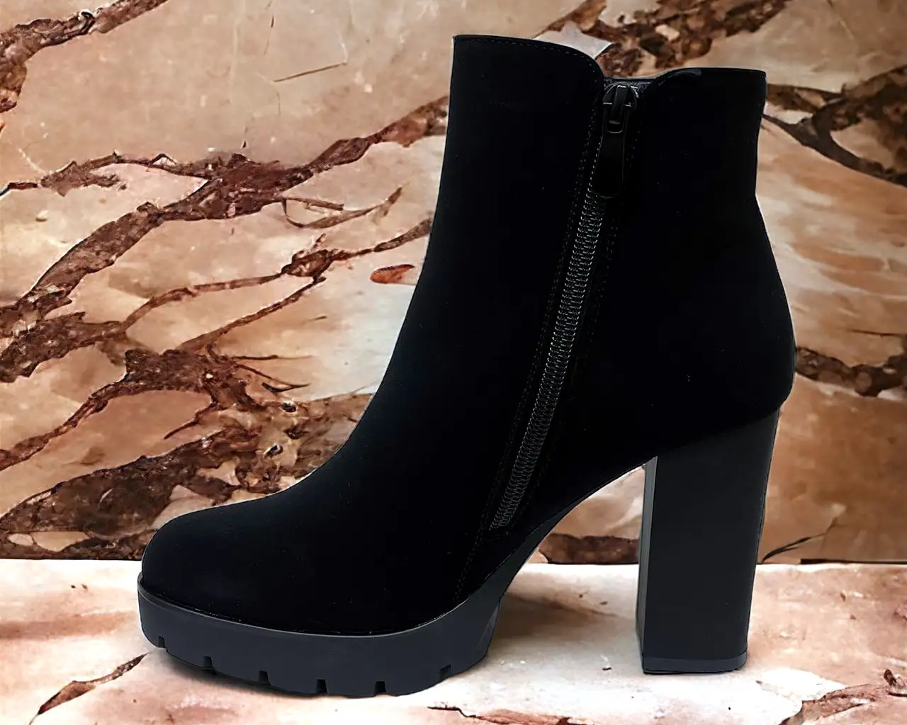 Women's Block High Heels Ankle Boots Black