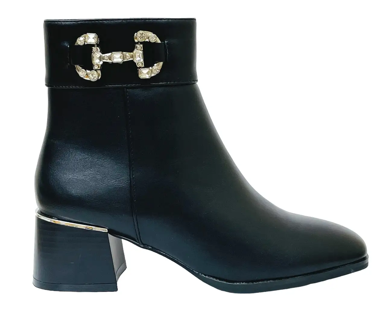 Women's Diamante Block Heel Zip Ankle Boots