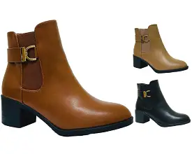 Women's Elasticated Gusset Block Heel Ankle Boots