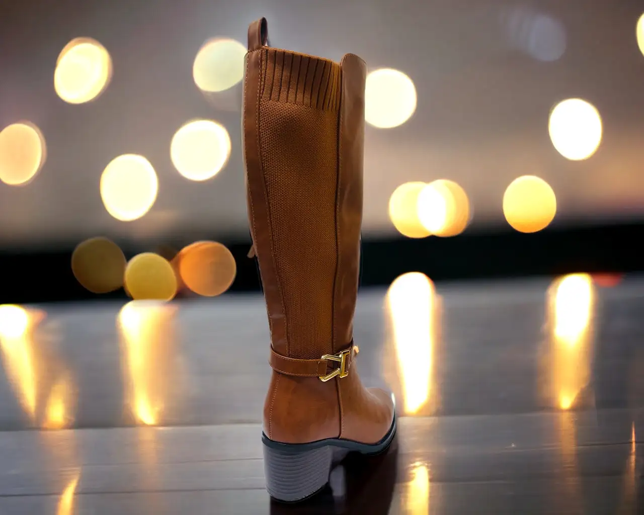 Women's Faux Leather Block Heel Knee High Boots