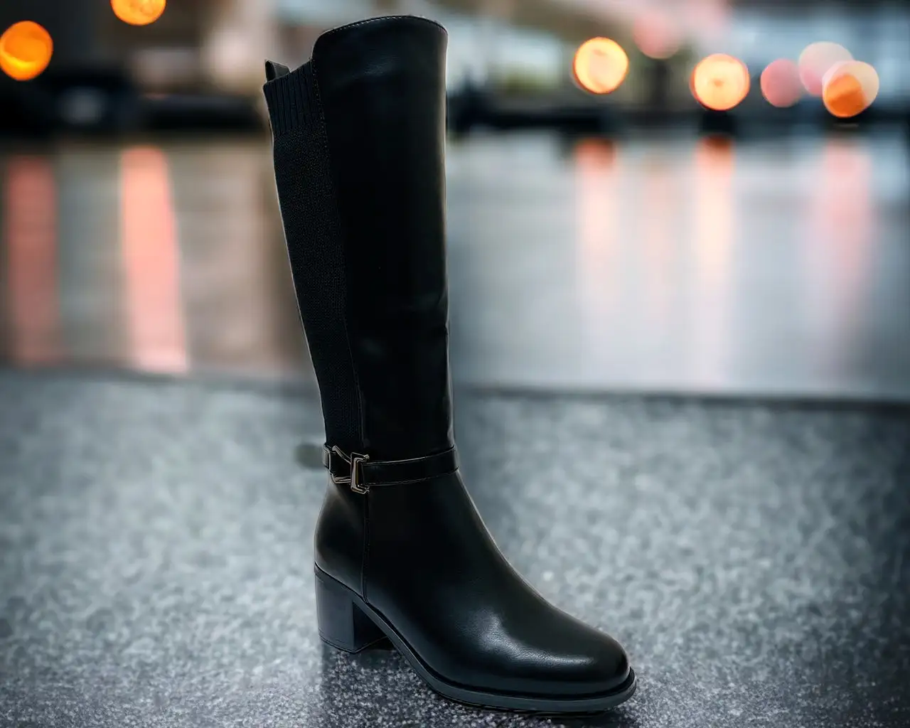 Women's Faux Leather Block Heel Knee High Boots