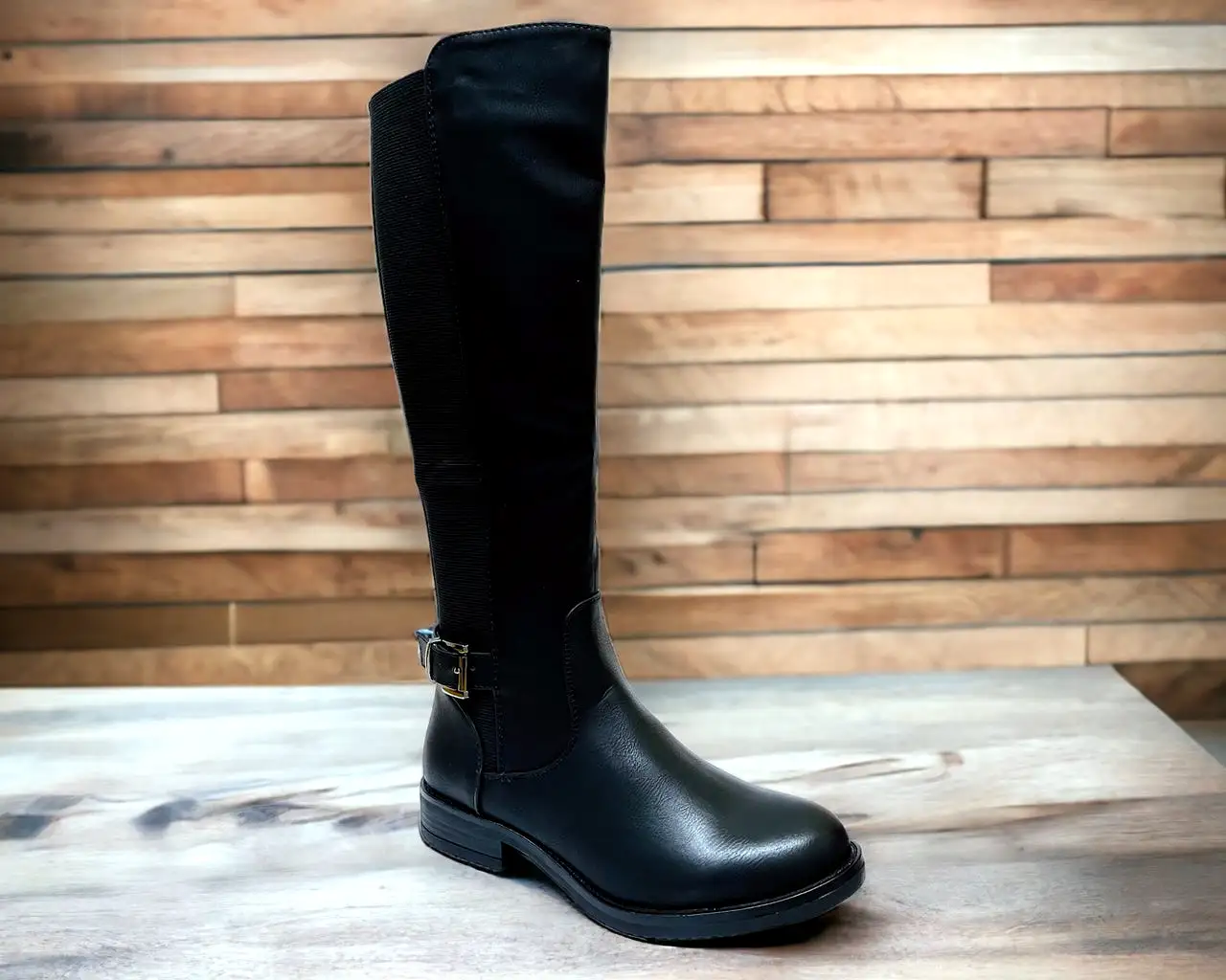 Women's Faux Leather Flat Sole Knee High Boots Black