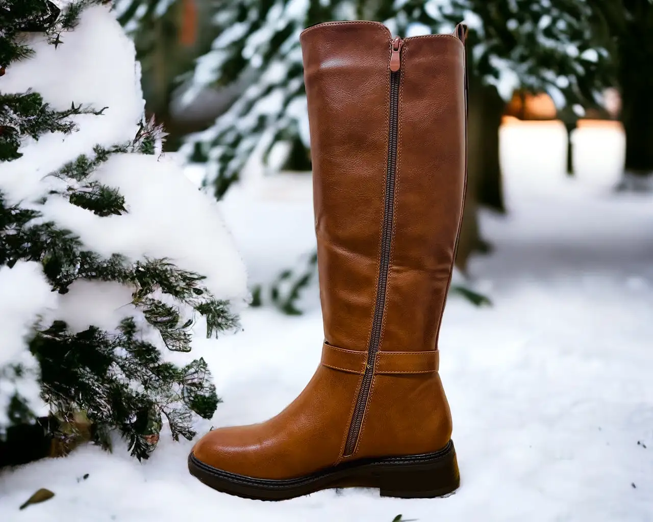 Women's Faux Leather Knee High Zip Boots