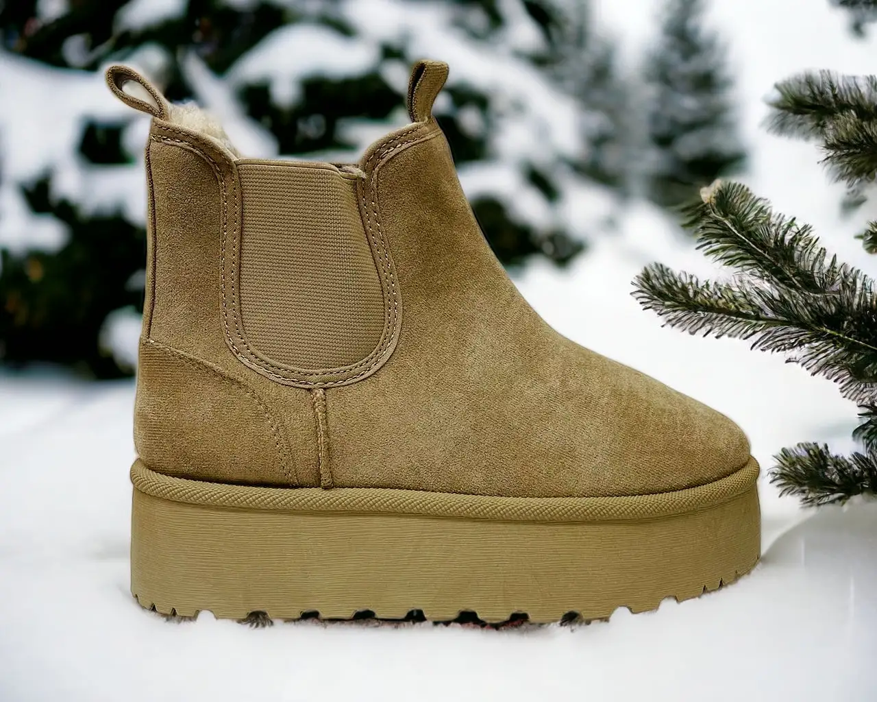 Women's Faux Suede Fur Platform Chelsea Boots