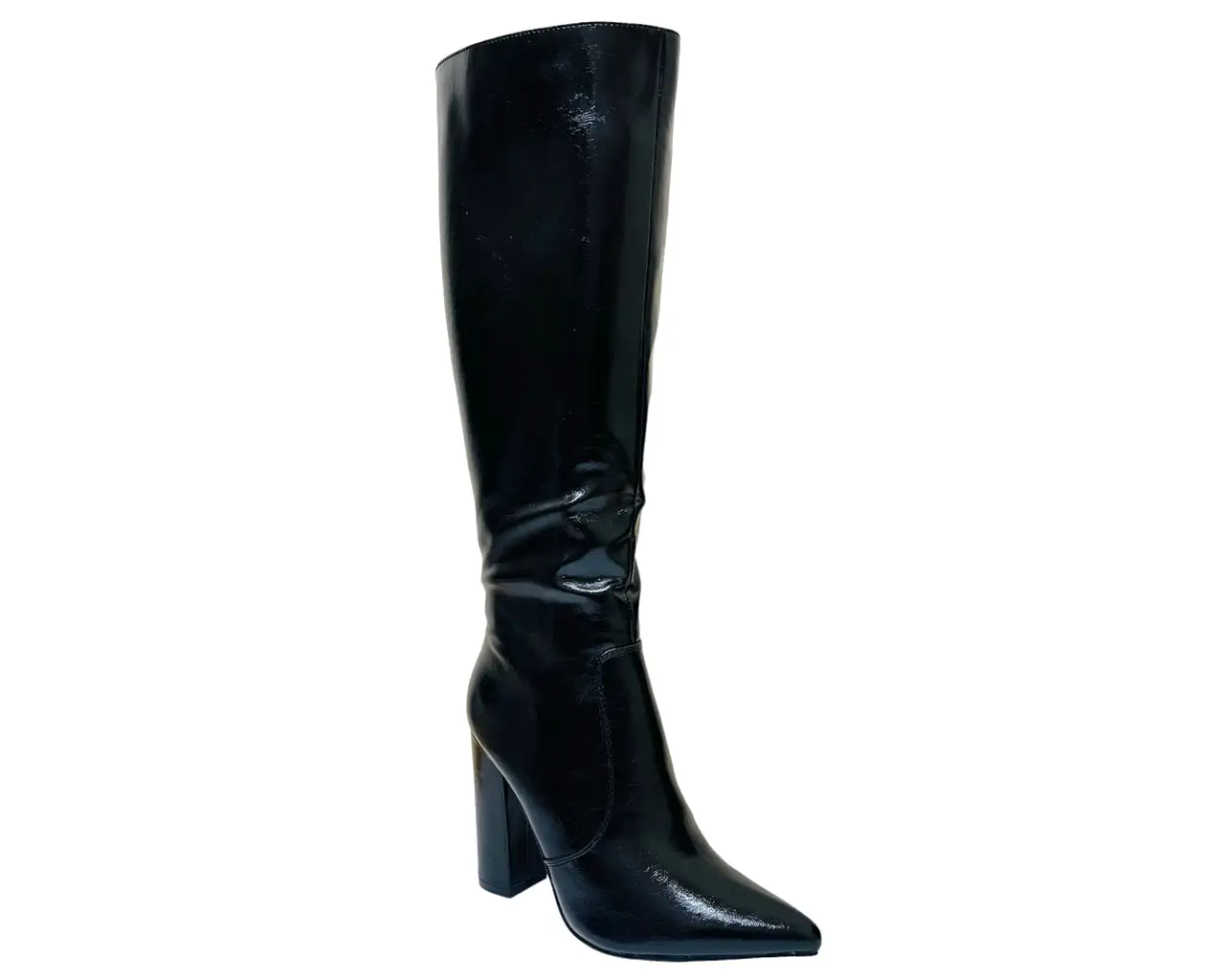 Women's Leather Look Metallic Knee High Boots