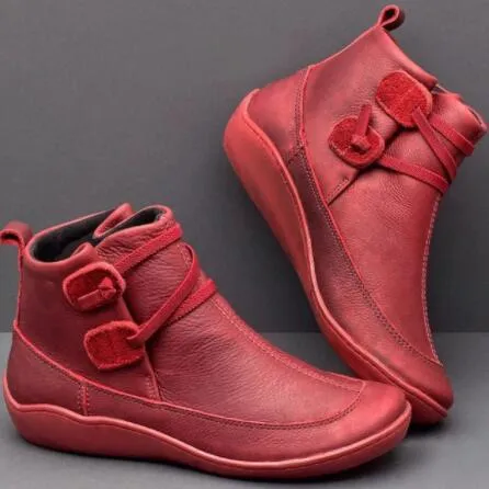 Women's Red Winter Fashion Genuine Leather Solid Pattern Snow Ankle Boots