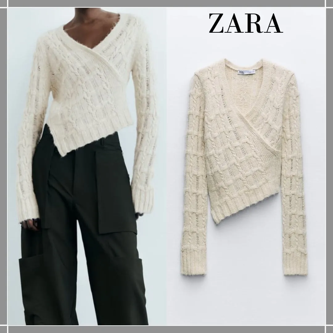 ZARA  |ASYMMETRIC CROPPED KNIT SWEATER