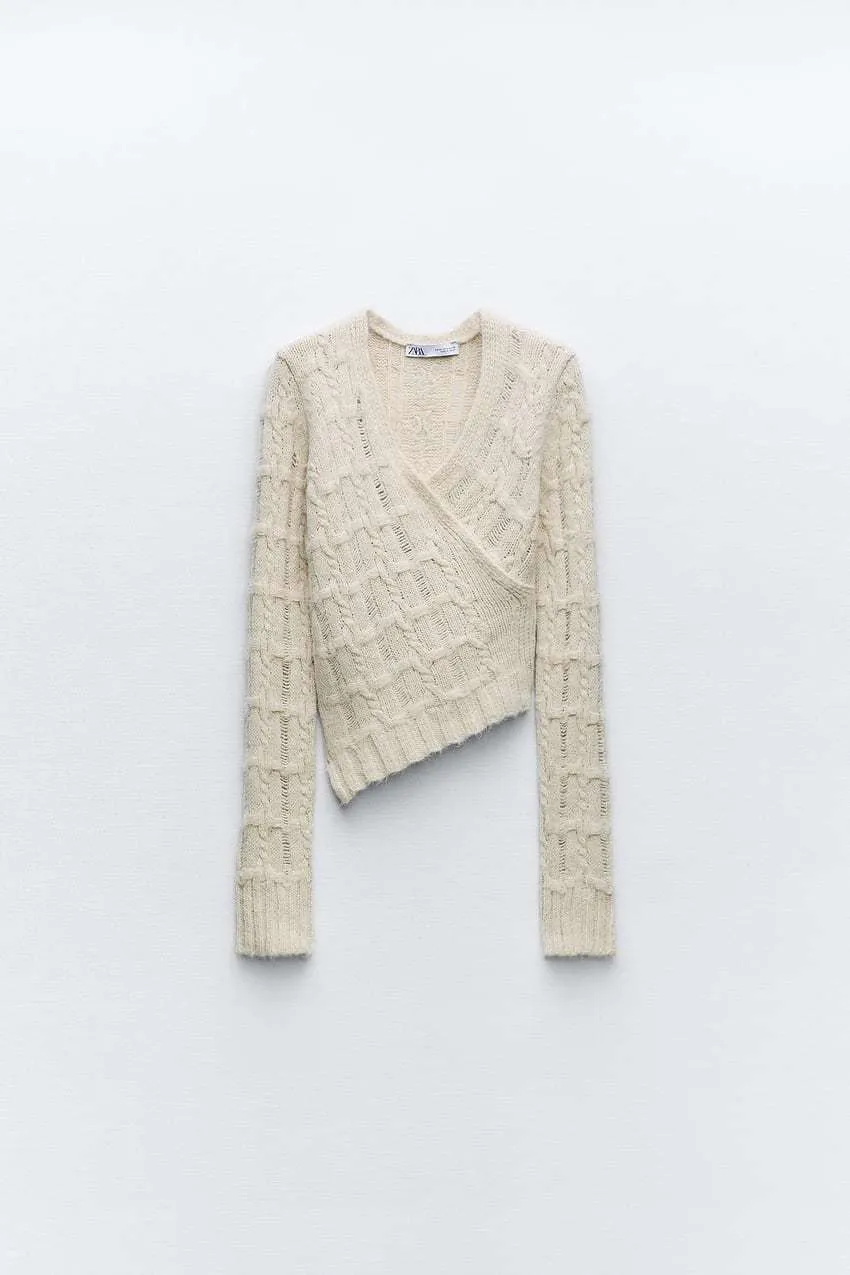 ZARA  |ASYMMETRIC CROPPED KNIT SWEATER