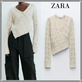 ZARA  |ASYMMETRIC CROPPED KNIT SWEATER