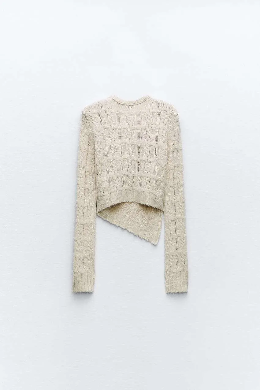 ZARA  |ASYMMETRIC CROPPED KNIT SWEATER