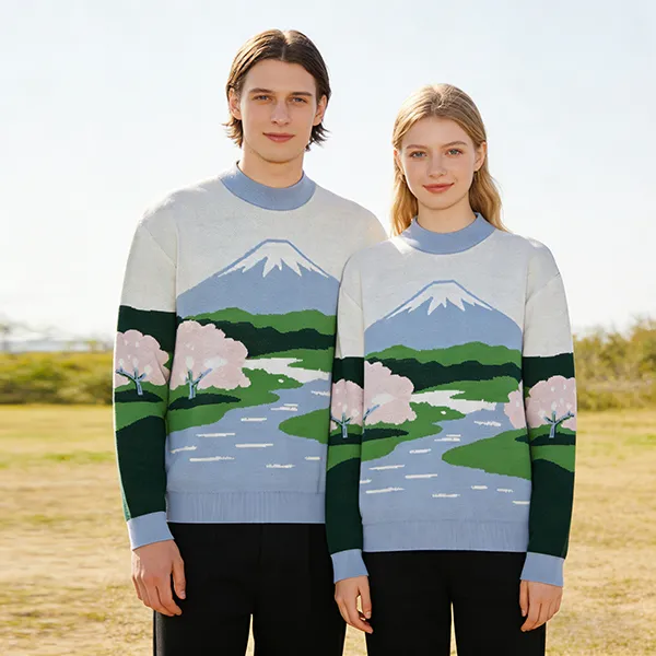 Mountain River Intarsia Landscape Knit Front