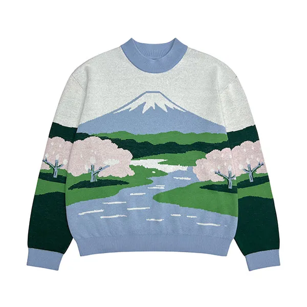 Mountain River Intarsia Landscape Knit Display