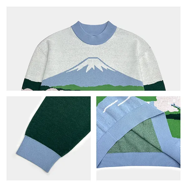 Mountain River Intarsia Landscape Knit Knitting Details