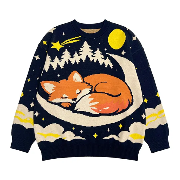 Custom Sleeping Fox Graphic Pullover Front